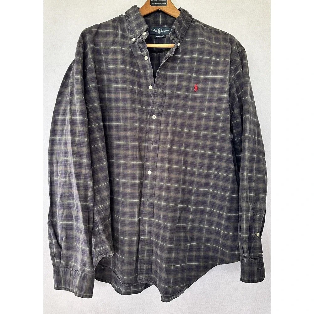 Polo Ralph Lauren Plaid Shirt Green Blue Men's XXL Classic Preppy